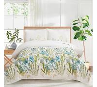 Ycosy Parure de lit réversible avec Couvre-lit et 2 taies d'oreiller - Couvre-lit léger à Motif de Feuilles Vert crête pour Toutes Les Saisons - 1 Couette + 2 taies d'oreiller - Très Grand lit