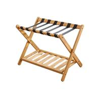 YCOVSFP This 26-inch bamboo luggage rack features storage shelves and six nylon straps, suitable for guest rooms, bedrooms, and hotels. Maximum weight capacity is 110 lbs.(Color-2)