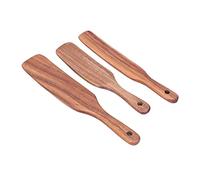 Yctze 3 PCS Ensemble de Poussées en Bois - Ustensile de Cuisine à Spatule à Fentes pour Remuer, Mélanger et Cuisiner avec un Teck Naturel