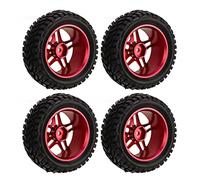 Yctze 4pcs RC Car Tire Set / 10 Hub en Alliage en Aluminium avec 5 Roues Caoutchouc Poke pour Un Remplacement Facile (Rouge)