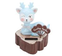 Yctze Adorable Ornement de Cerf de Tête de Secoue à énergie Solaire pour le Tableau de Bord et Décoration de la Maison - Pas de Batteries, Mouvement Automatique (Bleu, les yeux ouverts)