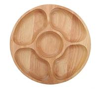Yctze Assiette Divisée Ronde en Bois - Plat de Sous-grille de 25 Cm pour Collations et Desserts - Plateau de Vaisselle élégant en Bois Naturel (25CM)