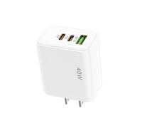 Yctze Bloc de Chargeur Rapide USB C Double Type C 40W, Chargeur Mural GaN à 3 Ports avec PD et QC, Cube de Chargement Portable pour Téléphone Tablette Ordinateur Portable (White)