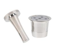 Yctze Dosettes de café Réutilisables, Capsules de café en Acier Inoxydable à 5 Trous avec Tampon, Brosse et Cuillère, Filtre Métallique Rechargeable, Support de Dosettes Permanent