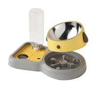 Yctze Ensemble de Gamelles Doubles pour Animaux de Compagnie avec Abreuvoir Automatique, Bouteille à Siphon de 500 ML pour Chiens et Chats, Design Mignon (Jaune 500ml)