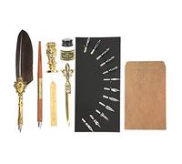 Yctze Ensemble de Stylo à Plumes élégant avec Design Rose sculpté - Costume d'écriture Britannique Rétro pour Commercial (SP248031R tête ronde plume grise)