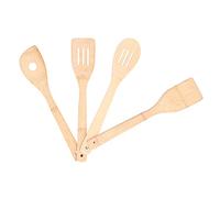 Yctze Ensemble d'ustensiles de Cuisson en Bambou 4pcs - Spatule à Fentes, Spatule Carrée, à Fente Circulaire et Cuillère pour la Cuisson à la Maison