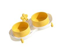 Yctze Gamelles Surélevées pour Chat Double - Mangeoires Surélevées en Céramique élégantes avec Design, Structure à Pointe Stabilisée pour Une Expérience Culinaire (Yellow)