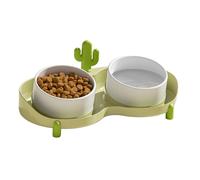 Yctze Gamelles Surélevées pour Chat Double - Mangeoires Surélevées en Céramique élégantes avec Design, Structure à Pointe Stabilisée pour Une Expérience Culinaire (Vert Gazon)