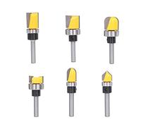 Yctze Jeu de 6 Embouts de Coupe Affleurants avec Tige de 6 Mm - Mèches de Toupie de qualité Supérieure avec Charnière à Roulement, Fraise à Bois, Conception sans Rebond, durabilité avec Revêtement