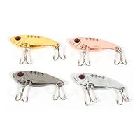 Yctze Lot de 4 Leurres de Pêche VIB en Métal, Appâts à Manivelle avec Yeux 3D, Actions de Natation Réalistes, Treble Hoo, 4 Pièces, 11g, 55mm