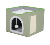 Yctze Maison Pliable - Lit pour Chaton à 2 Couches avec Surface à Gratter Douce, Grotte Multifonctionnelle pour Utilisation Intérieure, Abri pour Animaux Peu Encombrant et Solution de Stockage (Vert