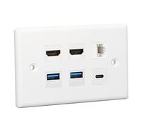 Yctze Plaque Murale 6 Ports - Plaque Murale 6 Ports 2xHD Interface Multimédia 2xUSB3.0 1xType C 1xCat6 Ethernet TV Projecteur Ordinateur - et Connecteurs