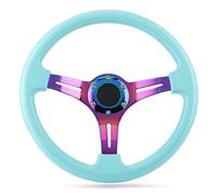 Yctze Remplacement Universel du Volant de Course Bleu Clair 350 Mm avec 6 Boulons - Conception Ergonomique Confort et Contrôle Améliorés, Parfait pour la Plupart des Véhicules et Voitures de Course,