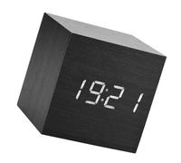 Yctze Réveil Numérique en Bois 6 X 6 X 6 Cm, Affichage LED, Température, Commande Vocale, Instrument d'avion, Design Cube Minimaliste, Fonctionne sur Piles (Bois Noir +