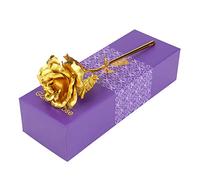Yctze Rose Artificielle en Feuille d'or Jaune 24 Carats - Fleur de Collection Unique pour Petite Amie, Maman ou Femme - Rose Dorée élégante à Longue Tige - Coffret de Luxe Fait à la Main Inclus