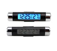 Yctze Thermomètre d'Horloge de Voiture Numérique en Plastique, Affichage LCD, Forme de Baril, Clip Ventilation sur LED, Horloge Numérique de Voiture, Horloge Lumineuse de Voiture, Jauge de Température