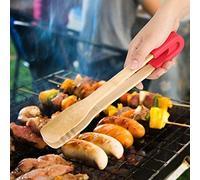 Yctze Tongs Alimentaires en Bois de Barbecue en Bois avec Poignée en Silicone - Outil de Service de Cuisine pour le Pain, le Steak et le Buffet (carré (rouge))