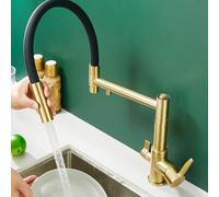YCVAWEOD 3 Voies de Cuisine à Boire Taps Évier mélangeur en Laiton doré brossé 360 ° Rotation de la Cuisine Évier de la Cuisine Fauce-brossé Or LWX