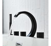 YCVAWEOD Baignoire de Bain 5 Trous Tapis de Douche de Robinet Noir Tapage de Cascade Set à Double Levier BAPLE Rapport Rotation Tap de Salle de Bain Tap de Salle de Bain avec Douche LWX