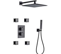 YCVAWEOD Black thermostatique Black Thermostatic Rain Bower Set Set Mur Mur Mouted Room Down Faucet Ensemble avec Pomme de Douche, Douche à Main, Jets de carrosserie, A-10 TUM LWX