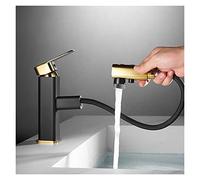 YCVAWEOD Brosse Brosse Gold Basin Robinet Salle de Bain Single Lever Hot and Cold Sinier mélangeur Robinet de Robinet en Laiton Massif du Bassin LAVTORY (Couleur: Gold Black Short) LWX