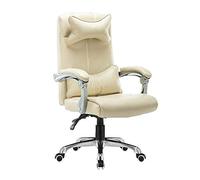 YCVAWEOD Chaise de Bureau d'ordinateur en Cuir Hauteur réglable Chaise de Chaise de Bureau inclinable avec appuie-tête et Support Lombaire, Lait Blanc LWX