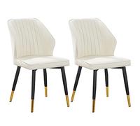 YCVAWEOD Chaise de Salle à Manger chaises de Salon en Cuir PU Moderne de 2 avec Dos rembourré et Jambes en métal Noir pour Bureau de Cuisine Salle à Manger Chambre à Manger, Blanc Ivoire LWX