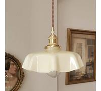 YCVAWEOD Chaners, E27 Support en Laiton 1 lumière Chambre Chevet Verre Chaner Style Japonais Fleur Verre Pendentif éclairage V-intage Restaurant Balcon loft Bar Plafond Suspension Lampe LWX