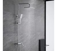YCVAWEOD Ensemble de Robinet de Douche exposé, Pomme de Douche de Pluie ABS avec pulvérisateur de Douche à Main, système de Douche à Manche Unique Mural avec Baignoire, Pistolet Gris, Chrome LWX