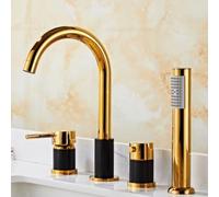 YCVAWEOD Ensemble de Robinet de Douche Mural, Jeu de pommeau de Douche, Robot de Bain à 3 Trous en Or + mélangeur de Bain Noir avec Douche 360 Tap Pivot LWX