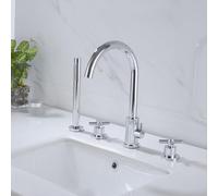YCVAWEOD Ensemble de Robinet de Douche Mural, poncelère de Douche, mélangeur de Douche de Bain Tape Chrome à 4 Trous de Baignoire montée sur Le Levier à Double Levier Retirer Le Robinet croisé LWX