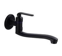 YCVAWEOD Évier de Cuisine Murale Robinet Noir 360 ° Rotation du Robinet d'eau Froide Simple avec Bec allongé pour Balcon de la Piscine de vadrouille G1 / 2 20cm LWX