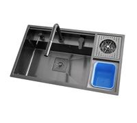 YCVAWEOD Évier en Acier Inoxydable Bol d'évier Noir et draineur Ensemble, Grand évier de Cuisine, puits de Bol Simple avec Couvercle, Robinet de Levage économiser l'espace 820 * 460 mm LWX