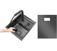 YCVAWEOD Évier en Acier Inoxydable Compact pour RV et Maison 54 x 40 cm avec Robinet d'eau Chaude et Froide 7 Faucet de Lifting de Forme idéal pour Le Bar ou la Cuisine Utilisez Un Design Durable et