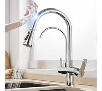 YCVAWEOD Filtre de Touche en Or Robinet de Cuisine Titr Down 3 Fonction Mixer Tap Smart Capteur Cuisine Évier Robinet Hot & Cold Water Chrome Finis LWX