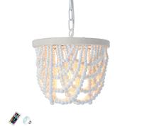 YCVAWEOD Lampe à Suspension Lustre en Perles, lumières en Bois de Bohême, Ferme avec Ampoule et télécommande, Mini Finition Blanche, pour Salle à Manger, Chambre à Coucher (Couleur : C LWX
