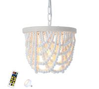 YCVAWEOD Lampe à Suspension Lustre en Perles, lumières en Bois de Bohême, Ferme avec Ampoule et télécommande, Mini Finition Blanche, pour Salle à Manger, Chambre à Coucher (Couleur : T LWX