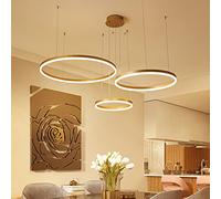 YCVAWEOD Lampe Suspendue LED réglable, Lustre Moderne à 3 Anneaux en métal, plafonnier Acrylique à intensité Variable pour Salon, hôtel et Restaurant, éclairage élégant du Hall LWX