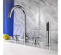 YCVAWEOD Mixer de Douche à 4 Trous pour Les robinets de Bain Chrome Taps Taps Booter Bouble Lever Mixer Basket Cophe and Type LWX