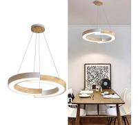 YCVAWEOD Nordique Moderne Simplicité Éclairage Intérieur Créatif Anneau Plafonnier Acrylique LED Lustre, Contemporain Chêne Chic Cercle Suspendu Lustre Abat-Jour Pendentif Couleur Bois, M LWX