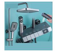 YCVAWEOD Panneau de Douche, Gris Piano Digital Sett Intelligent en Laiton Robinets de Salle de Bain Hot Cold Waterfall Tap Plume Système de Douche Gris (Balck Square-02) LWX