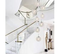 YCVAWEOD Plafonnier d'escalier Duplex créatif Restaurant Suspension Moderne Minimaliste LED Lustre pour Salon Art Nordique personnalité Boule de Verre Lustre Verre Clair 40x180 cm 8 lumières LWX