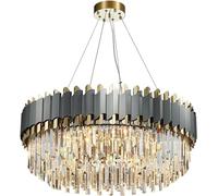 YCVAWEOD Plafonnier, LED Art Déco Noir Or Lustre en Cristal en Acier Inoxydable Lampe Suspendue Éclairage Lustre Luminaire Compatible avec Le Pendentif de Plafond du Foyer LWX