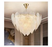 YCVAWEOD Post Moderne De Luxe E14 LED Pendentif Lumières Feuille De Verre Brillant Or Lampe en Métal Foyer Chaîne Lampe Suspendue Intérieur, Salle À Manger Contemporaine LWX