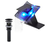 YCVAWEOD Robinet de Cascade de Salle de Bain en Verre Moderne avec Batterie de Couleurs à Batterie LED à poignée Monochrome de Bassin chromé pour Petite vanité LWX