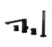 YCVAWEOD Robinet de Remplissage de Baignoire Noire, 4 Trous 2 poignées Robinet de Baignoire Ensemble Robinet de Baignoire de Salle de Bain monté sur Pont largement avec Douche à Main LWX