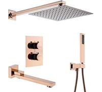 YCVAWEOD Robinet de système de Douche thermostatique Ibathroom Fauce 8-12 "Kit de Baignoire de la tête Concea Rouvoine Diverter Bath Bather Tap Soupage Fixe, Or Rose, 10 Pouces, Or Rose-8 Pouces LWX