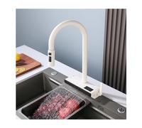 YCVAWEOD Robinet d'évier de Cuisine avec pulvérisateur de Traction, Robinet d'évier de Cuisine en Cascade avec Affichage de température LED, mélangeur d'évier de Cuisine en Laiton avec Une Seule