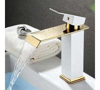 YCVAWEOD Robinets, Basin Basin Basin Basin Waterfall Faucet, White & Gold Brass Brash Salle Bathroom Envier Robinet, Pont à Handle de Manche Vintage Vintage Wash Hot and Cold Mixer Tap Grane pour la